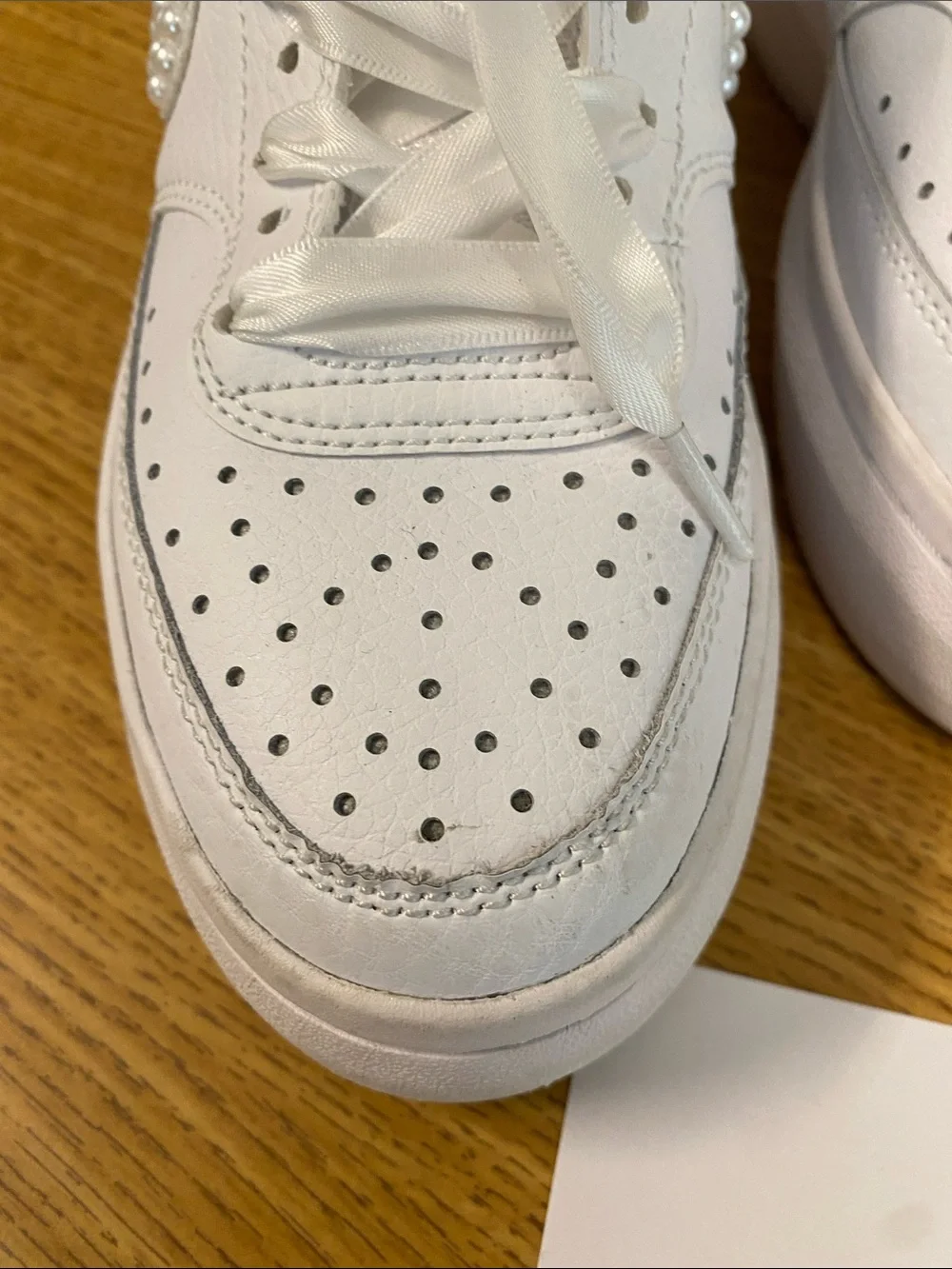 Nike White Platform Sneakers with Pearl Swoosh